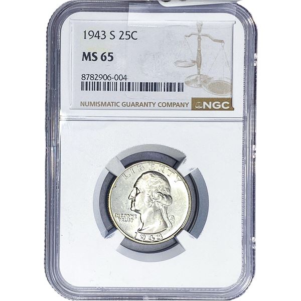 1943-S Washington Silver Quarter NGC MS65