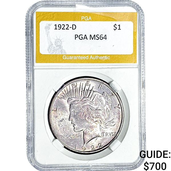 1922-D Silver Peace Dollar PGA MS64