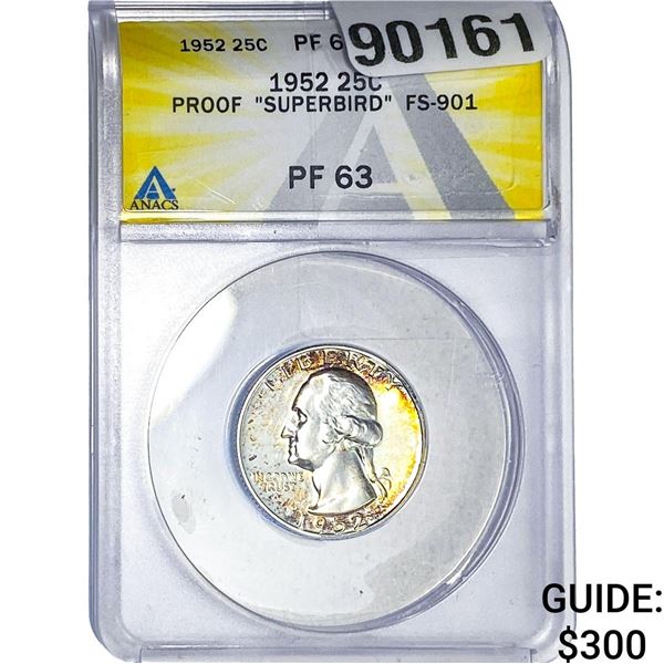 1952 Washington Silver Quarter ANACS PF63 Superbrd