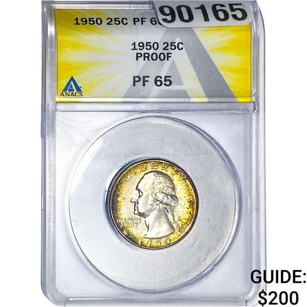 1950 Washington Silver Quarter ANACS PF65 PROOF