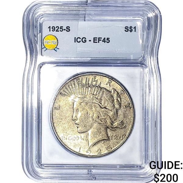 1925 Silver Peace Dollar ICG EF45