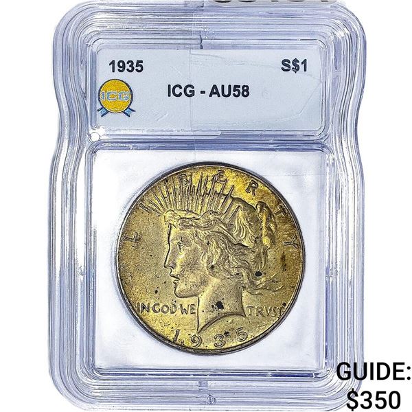 1935 Silver Peace Dollar ICG AU58