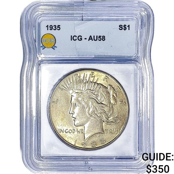 1935 Silver Peace Dollar ICG AU58
