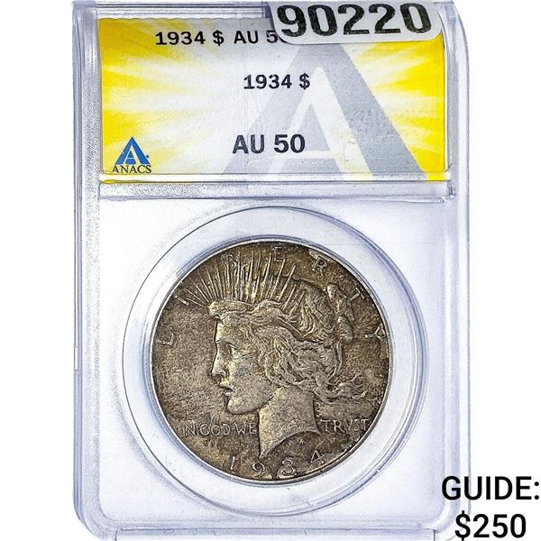1934 Silver Peace Dollar ANACS AU50