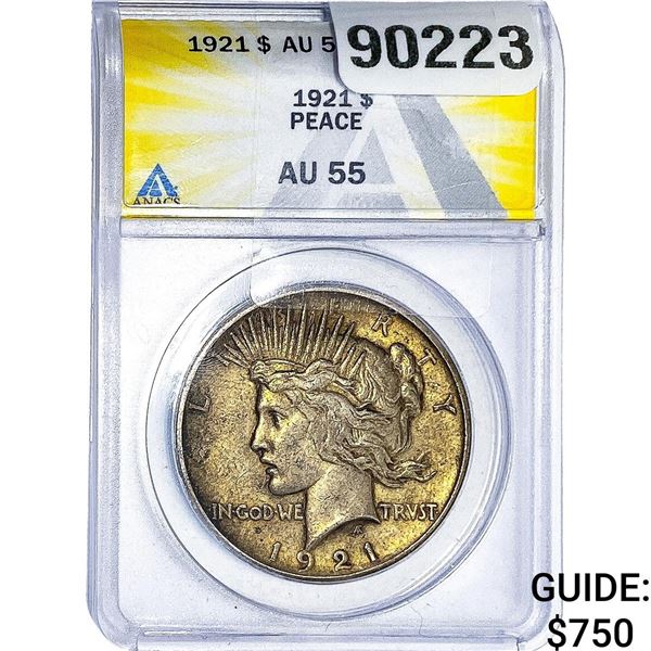 1921 Silver Peace Dollar ANACS AU55