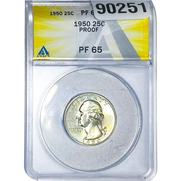 1950 Washington Silver Quarter ANACS PF65 PROOF