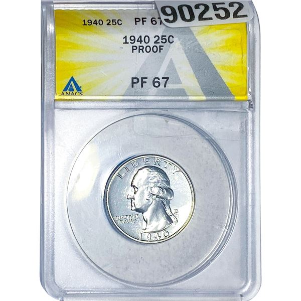 1940 Washington Silver Quarter ANACS PF67 PROOF