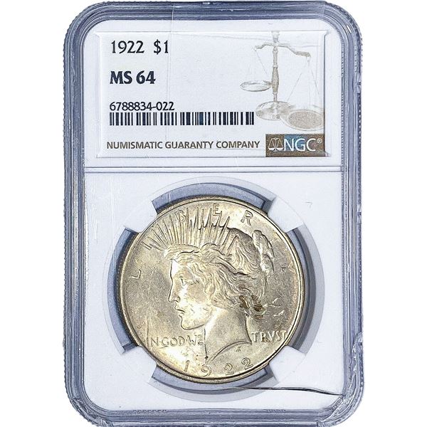 1922 Silver Peace Dollar NGC MS64