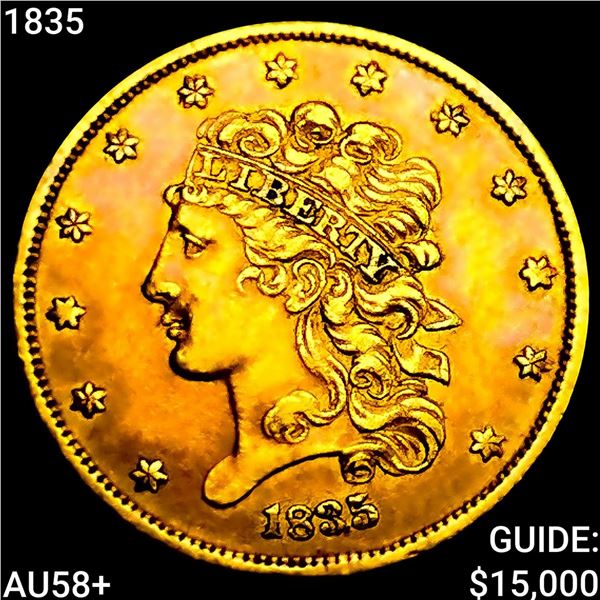 1835 $5 Gold Half Eagle CHOICE AU+