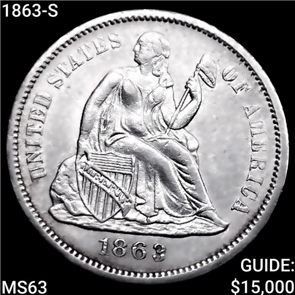 1863-S Seated Liberty Dime CHOICE BU
