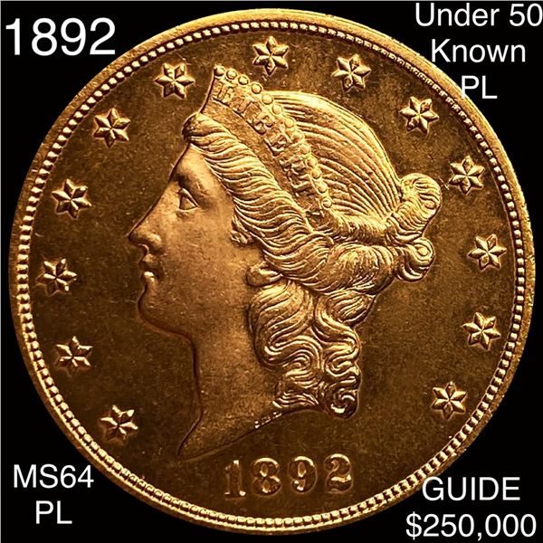 1892 $20 Gold Double Eagle CHOICE BU PL