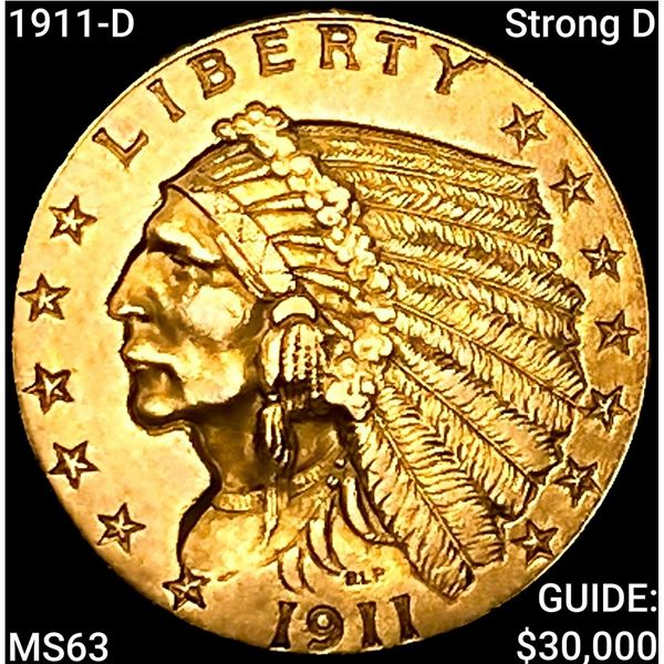 1911-D Strong D $2.50 Gold Quarter Eagle CHOICE BU