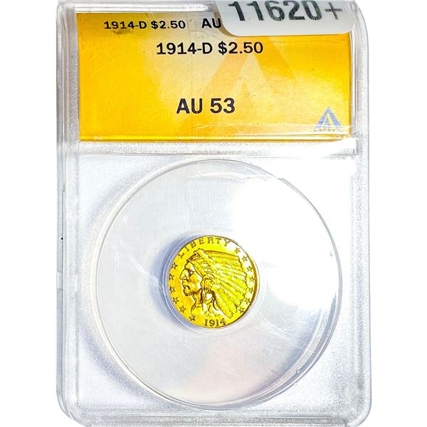 1914-D $2.50 Gold Quarter Eagle ANACS AU53