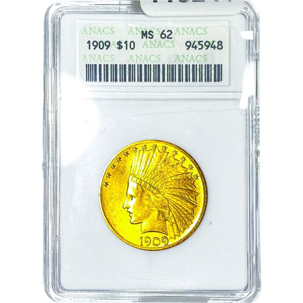 1909 $10 Gold Eagle ANACS MS62
