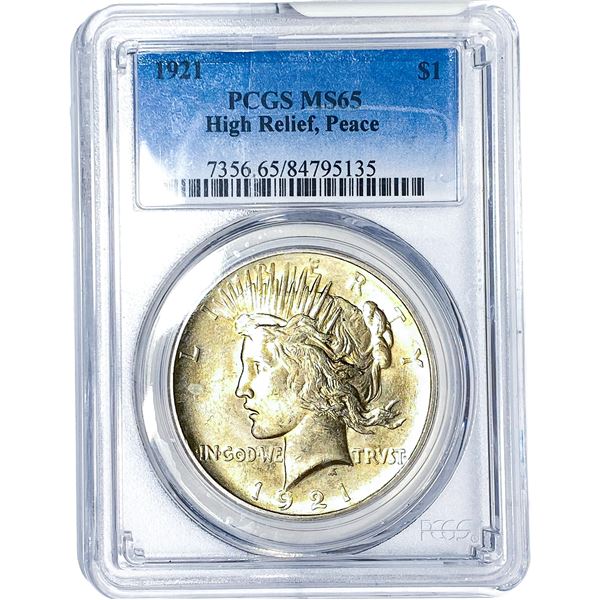 1921 Silver Peace Dollar PCGS MS65 High Relief