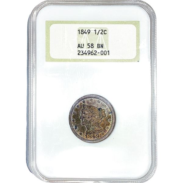 1949 Braided Hair Half Cent NGC AU58 BN