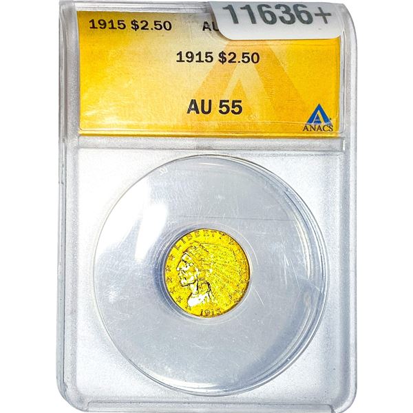 1915 $2.50 Gold Quarter Eagle ANACS AU55