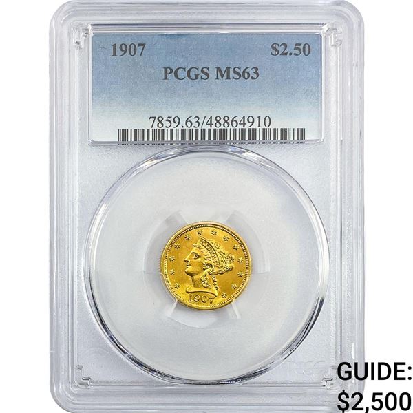 1907 $2.50 Gold Quarter Eagle PCGS MS63