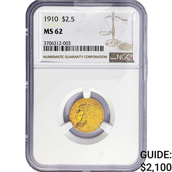 1910 $2.50 Gold Quarter Eagle NGC MS62