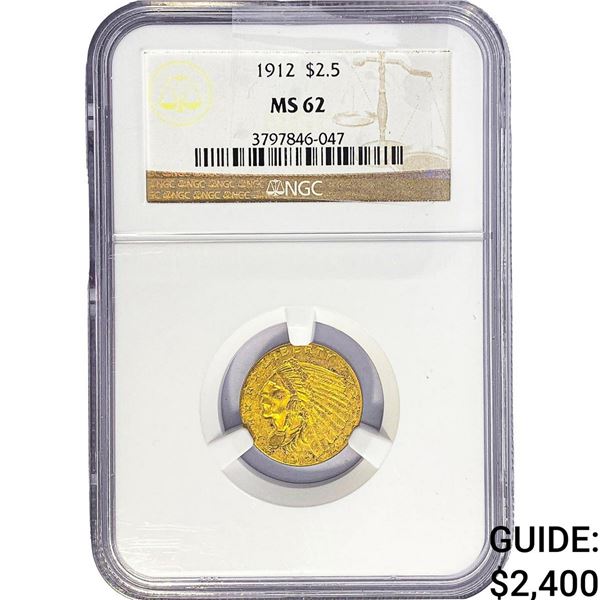 1912 $2.50 Gold Quarter Eagle NGC MS62