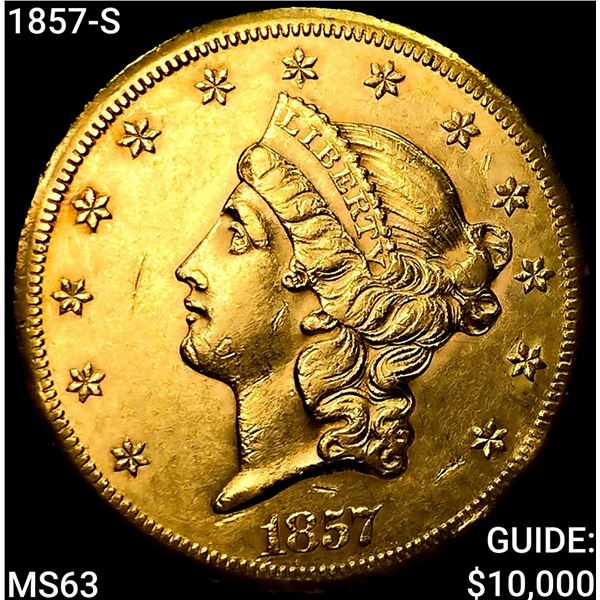 1857-S $20 Gold Double Eagle CHOICE BU