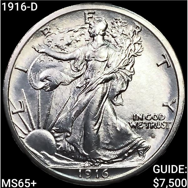 1916-D Walking Liberty Half Dollar GEM BU +