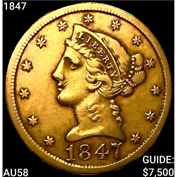 1847 $5 Gold Half Eagle CHOICE AU