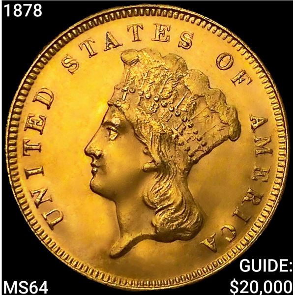 1878 $3 Gold Piece CHOICE BU