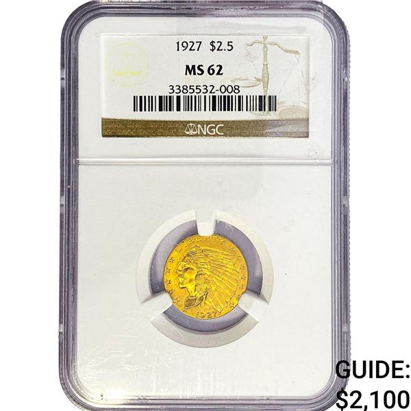 1927 $2.50 Gold Quarter Eagle NGC MS62