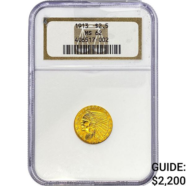 1913 $2.50 Gold Quarter Eagle NGC MS62