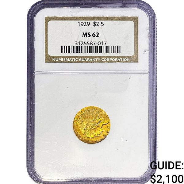 1929 $2.50 Gold Quarter Eagle NGC MS62
