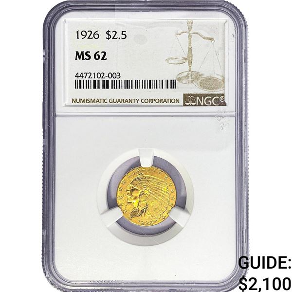 1926 $2.50 Gold Quarter Eagle NGC MS62