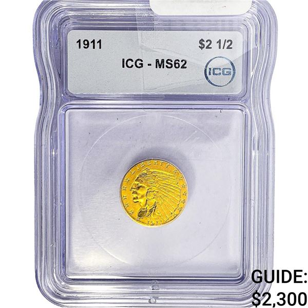 1911 $2.50 Gold Quarter Eagle ICG MS62