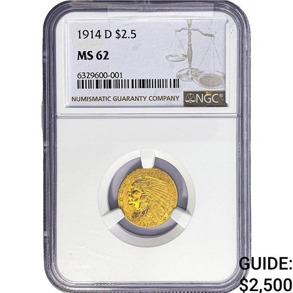 1914-D $2.50 Gold Quarter Eagle NGC MS62