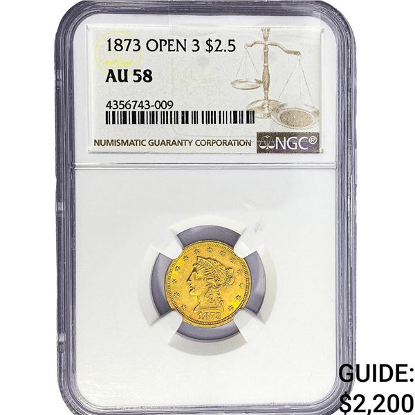 1873 $2.50 Gold Quarter Eagle NGC AU58