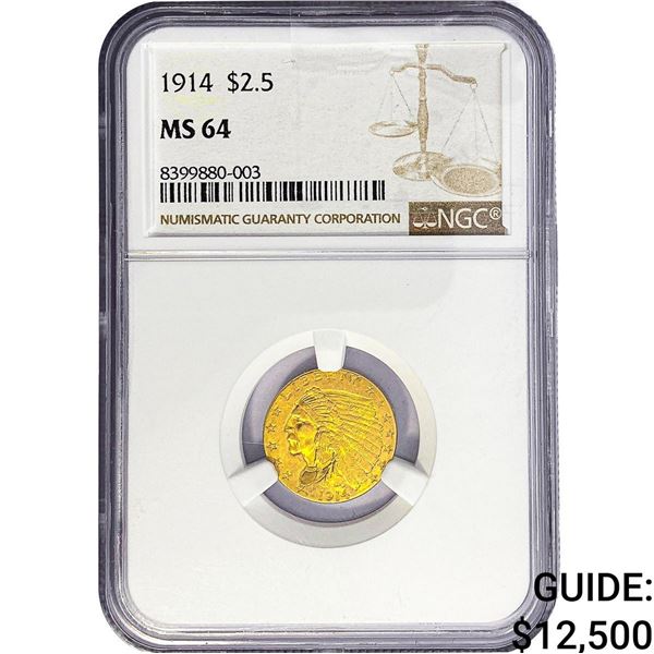 1914 $2.50 Gold Quarter Eagle NGC MS64