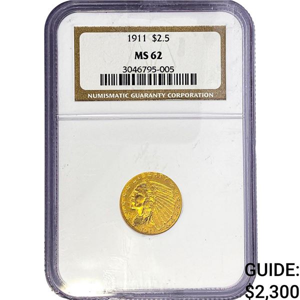 1911 $2.50 Gold Quarter Eagle NGC MS62
