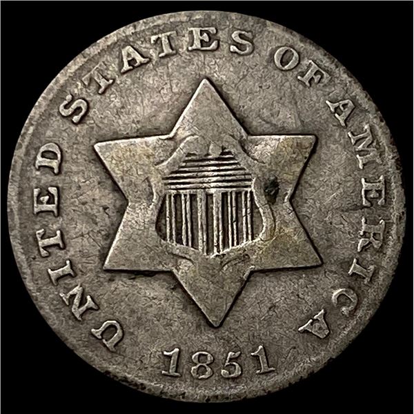 1851 Silver Three-Cent Piece LIGHTLY  CIRCULATED