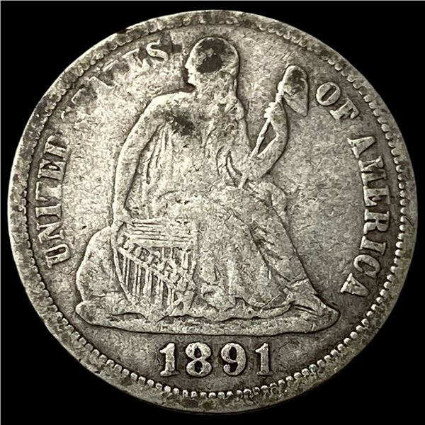 1891 Silver Dime (Seated Liberty) LIGHTLY  CIRCULATED