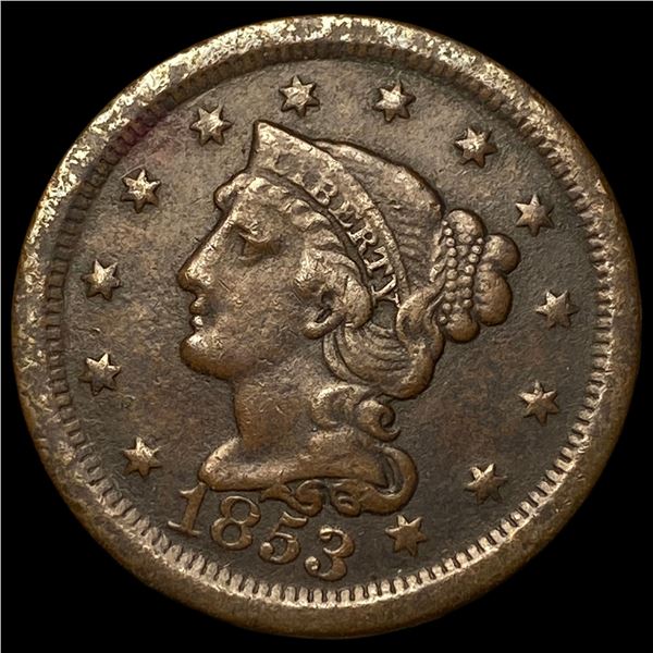 1853 Braided Hair Large Cent LIGHTLY  CIRCULATED