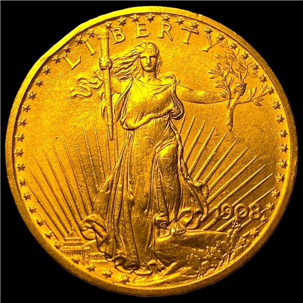 1908 No Motto $20 Saint-Gaudens Gold Double  Eagle CHOICE BU