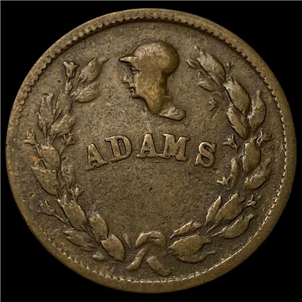 Civil War token from Philadelphia featuring  "Adams" and "Ton Hall 457 North 3rd St  Phila." NEARLY 