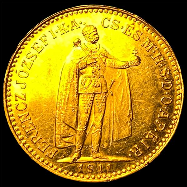 1911 Hungary Gold 10 Korona UNCIRCULATED
