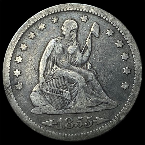 1855 Arrows Seated Liberty Quarter LIGHTLY  CIRCULATED