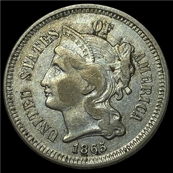 1865 Nickel Three-Cent Piece NEARLY  UNCIRCULATED