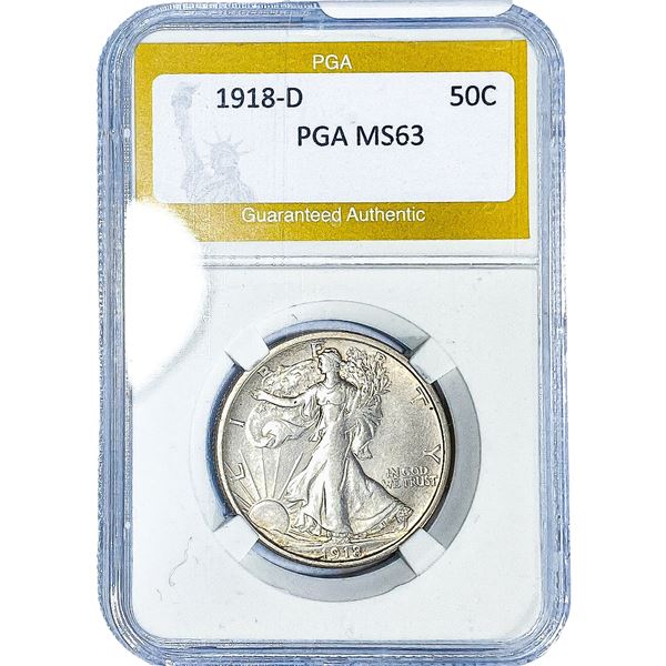 1918-D Walking Liberty Half Dollar PGA MS63