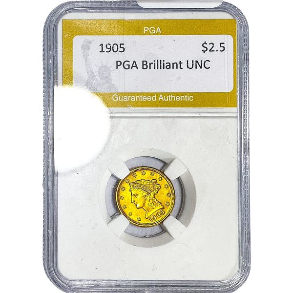 1905 $2.50 Gold Quarter Eagle PGA Brilliant UNC