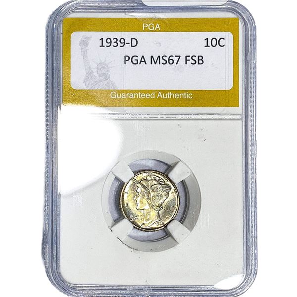1939-D Mercury Silver Dime PGA MS67 FSB