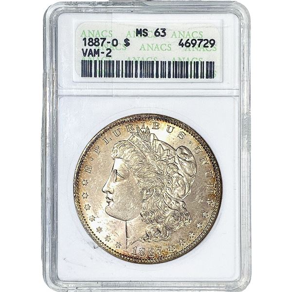 1887-O Morgan Silver Dollar ANACS MS63 VAVM-2