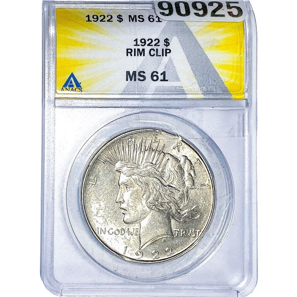 1922 Silver Peace Dollar ANACS MS61